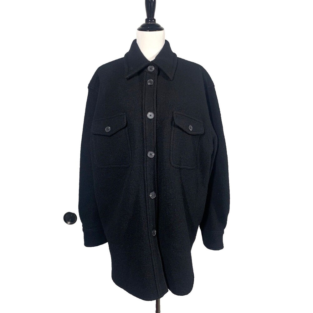 Quince Women's XL 100% Merino Wool Shirt Jacket Black Shacket Preppy Winter